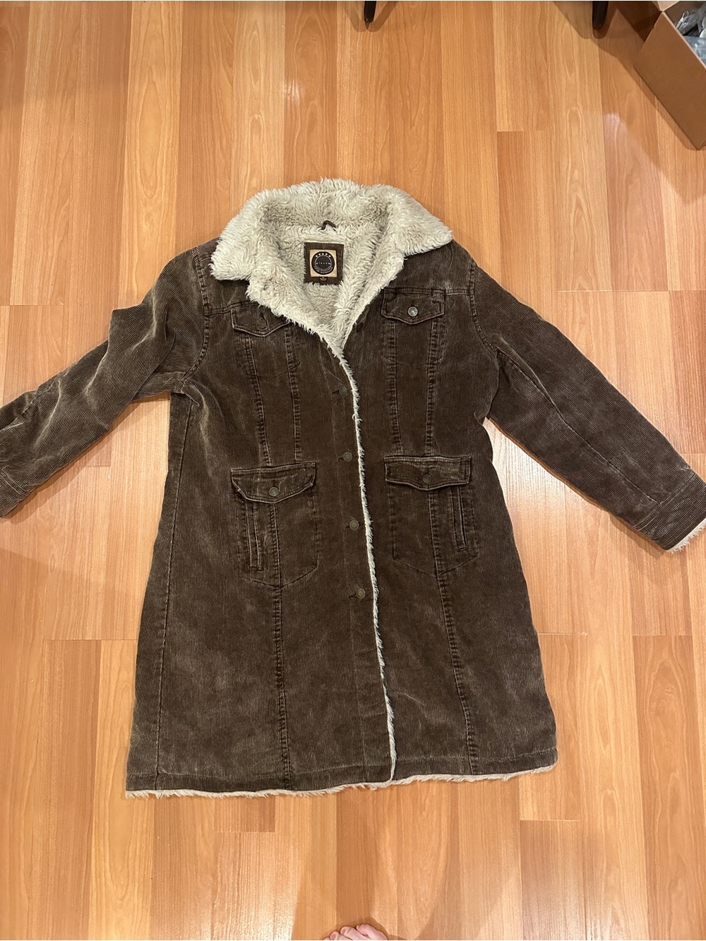 giacca Brown Corduroy faux fur-Lined Long Jacket